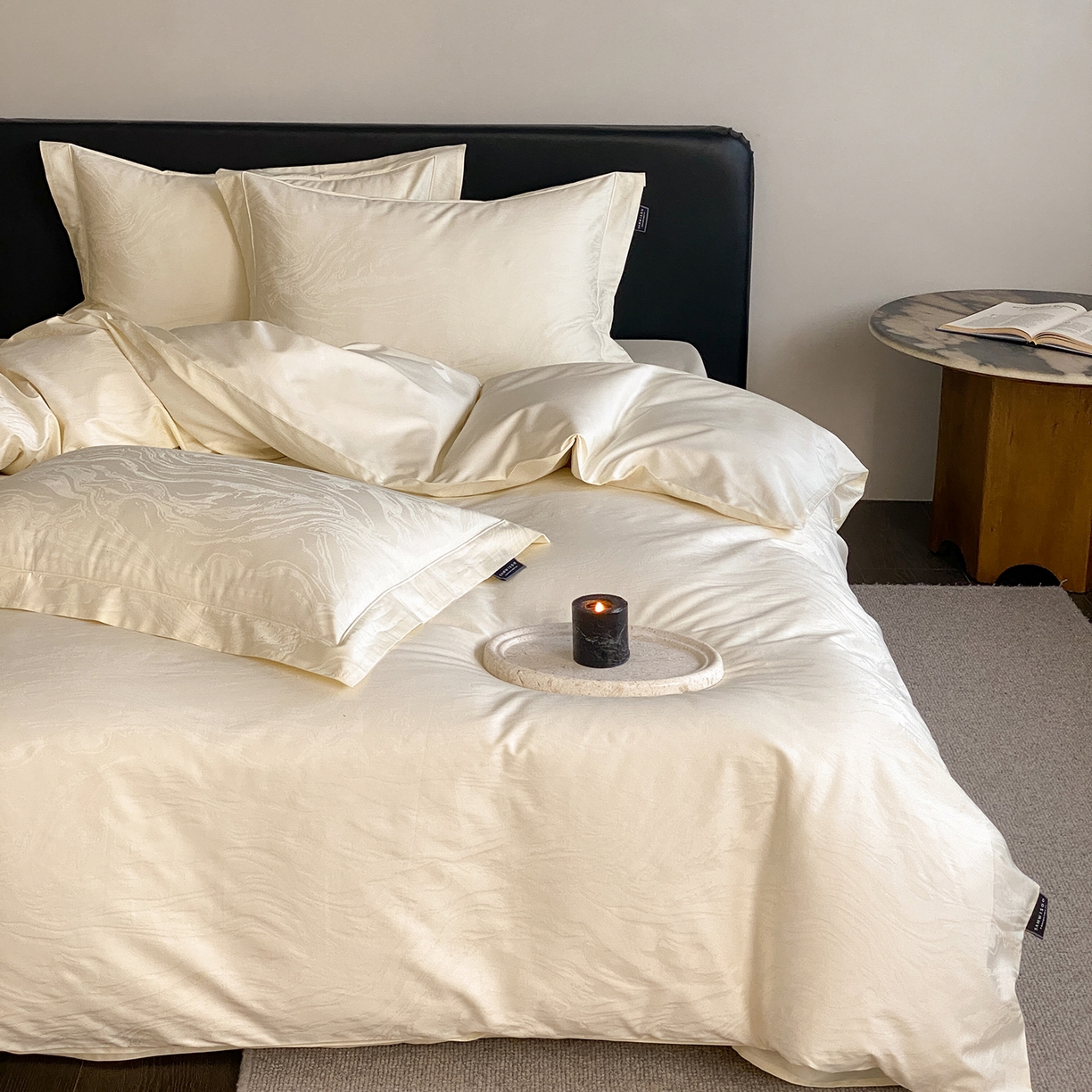 91家纺网 家纺一手货源 找家纺 三味舒屋 2026新款长绒棉全棉提花四件套-鹿汀系列 鹿汀象牙白