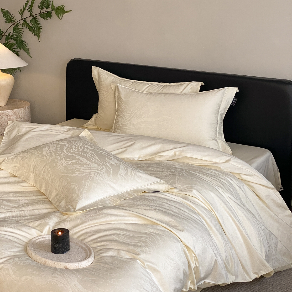 91家纺网 家纺一手货源 找家纺 三味舒屋 2026新款长绒棉全棉提花四件套-鹿汀系列 鹿汀象牙白