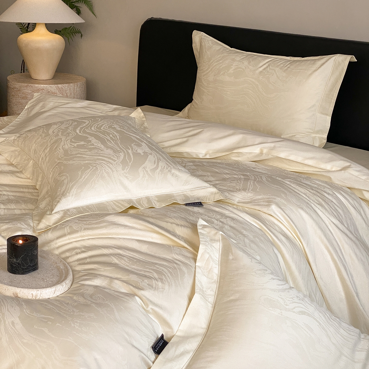 91家纺网 家纺一手货源 找家纺 三味舒屋 2026新款长绒棉全棉提花四件套-鹿汀系列 鹿汀象牙白