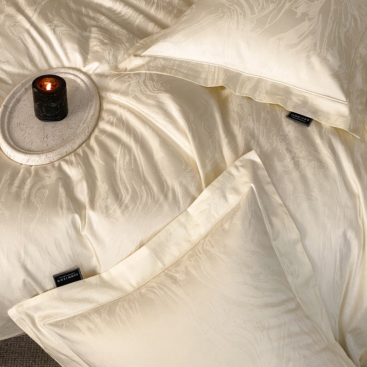 91家纺网 家纺一手货源 找家纺 三味舒屋 2026新款长绒棉全棉提花四件套-鹿汀系列 鹿汀象牙白