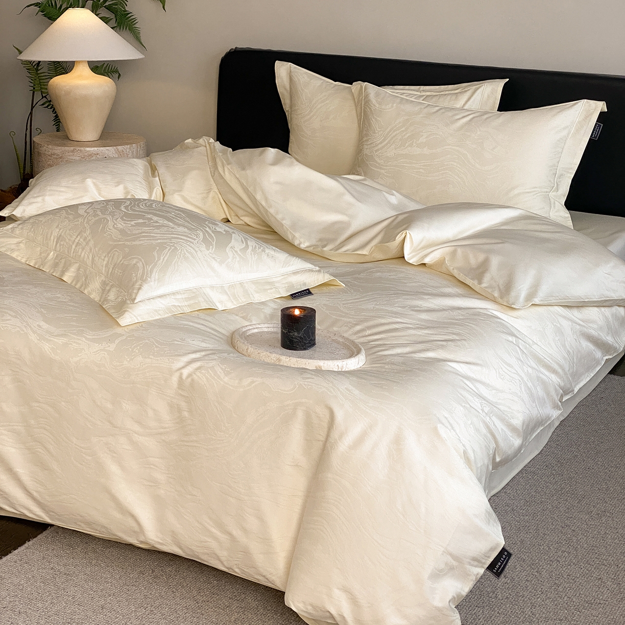 91家纺网 家纺一手货源 找家纺 三味舒屋 2026新款长绒棉全棉提花四件套-鹿汀系列 鹿汀象牙白