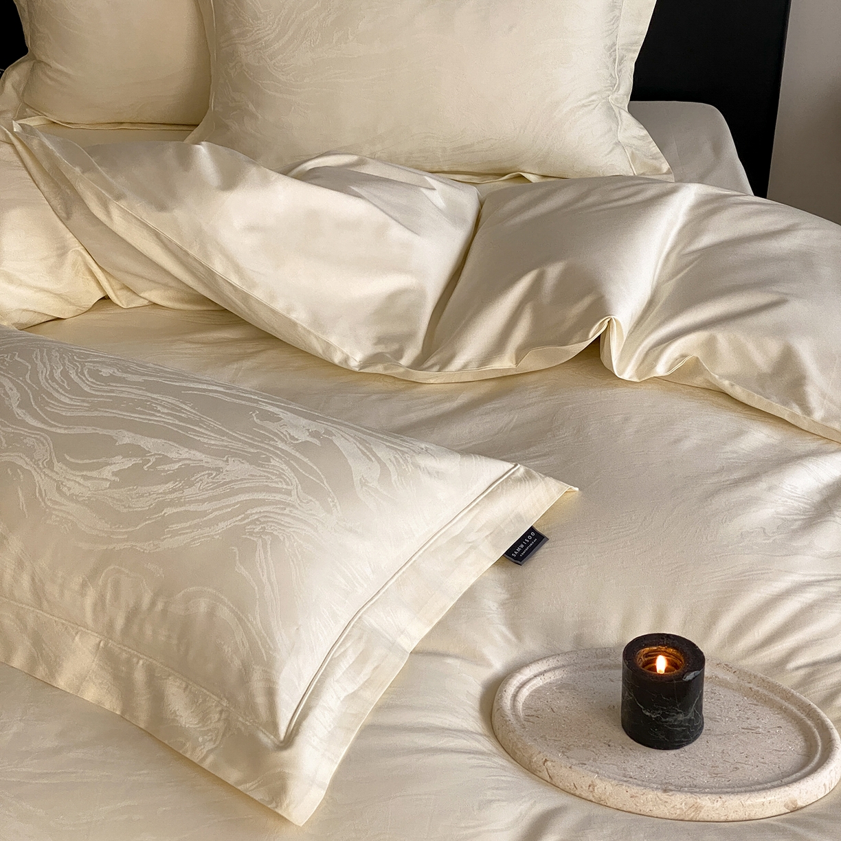 91家纺网 家纺一手货源 找家纺 三味舒屋 2026新款长绒棉全棉提花四件套-鹿汀系列 鹿汀象牙白