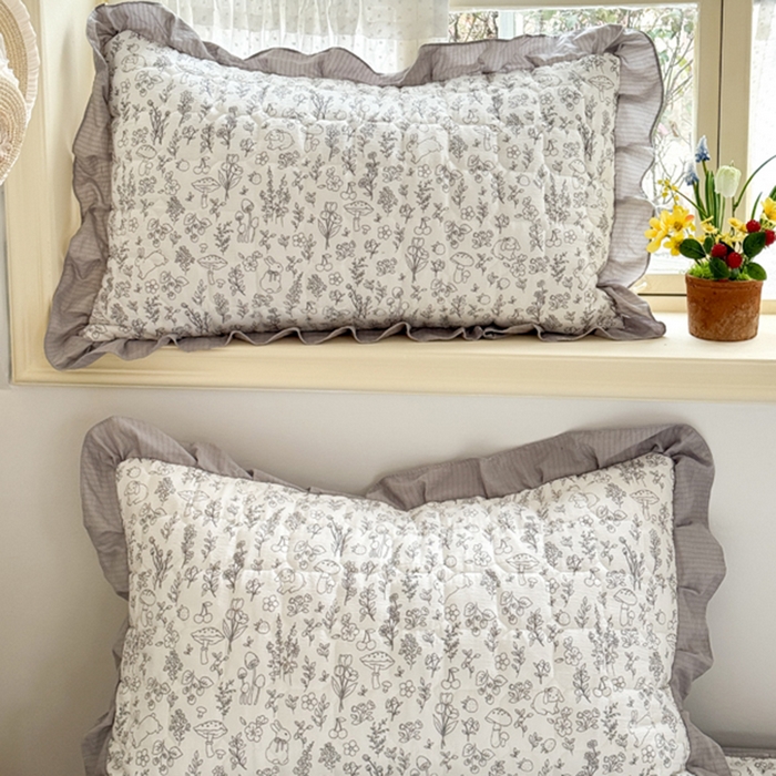 91家纺网 家纺一手货源 找家纺 （总）禧缘家纺（原梦想家） 2026新款小清新皱皱纱木棉床裙式床笠印花单枕套