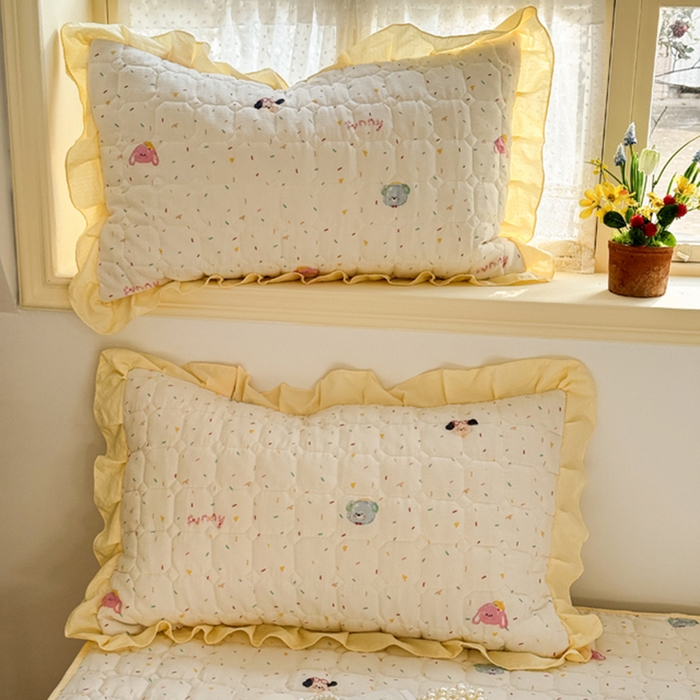 禧缘家纺（原梦想家） 2026新款小清新皱皱纱木棉床裙式床笠印花单枕套 甜筒