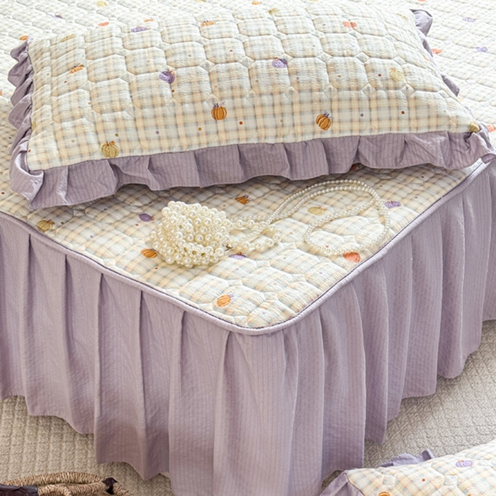 91家纺网 家纺一手货源 找家纺 禧缘家纺（原梦想家） 2026新款小清新皱皱纱木棉床裙式床笠印花单枕套 南瓜