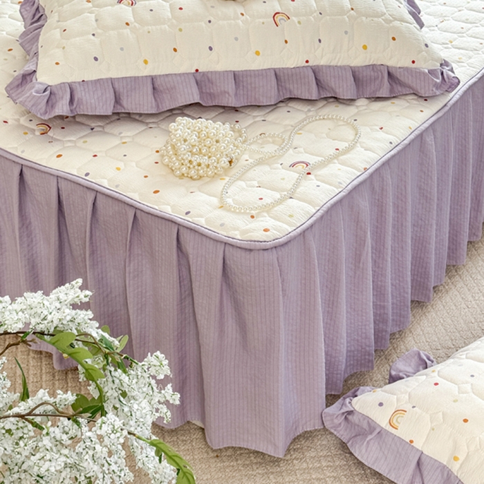 91家纺网 家纺一手货源 找家纺 禧缘家纺（原梦想家） 2026新款小清新皱皱纱木棉床裙式床笠印花单枕套 彩虹