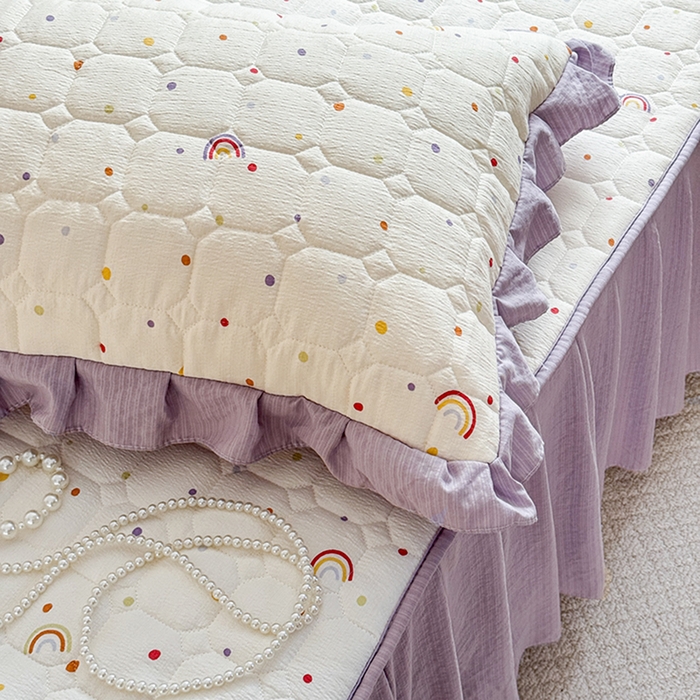 禧缘家纺（原梦想家） 2026新款小清新皱皱纱木棉床裙式床笠印花单枕套 彩虹