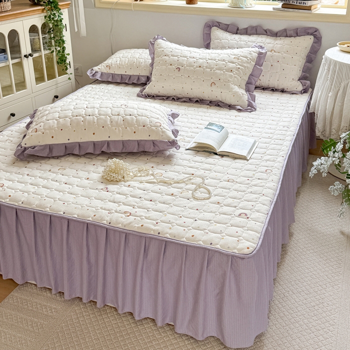 91家纺网 家纺一手货源 找家纺 禧缘家纺（原梦想家） 2026新款小清新皱皱纱木棉床裙式床笠印花单枕套 彩虹