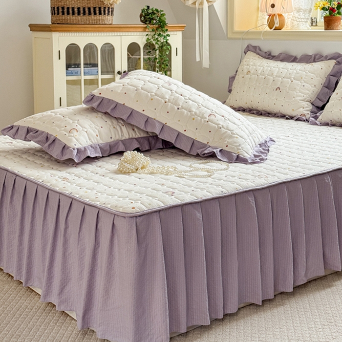 91家纺网 家纺一手货源 找家纺 禧缘家纺（原梦想家） 2026新款小清新皱皱纱木棉床裙式床笠印花单枕套 彩虹