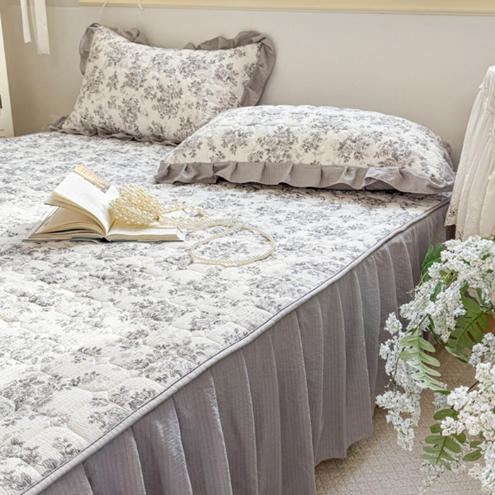 91家纺网 家纺一手货源 找家纺 禧缘家纺（原梦想家） 2026新款小清新皱皱纱木棉床裙式床笠印花单枕套 雾迟