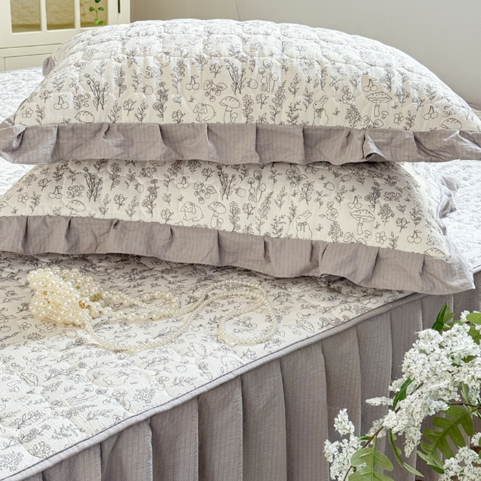 91家纺网 家纺一手货源 找家纺 禧缘家纺（原梦想家） 2026新款小清新皱皱纱木棉床裙式床笠印花单枕套 童话