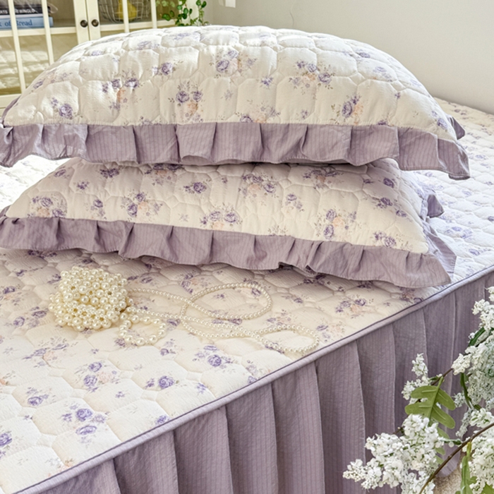 91家纺网 家纺一手货源 找家纺 禧缘家纺（原梦想家） 2026新款小清新皱皱纱木棉床裙式床笠印花单枕套 花田