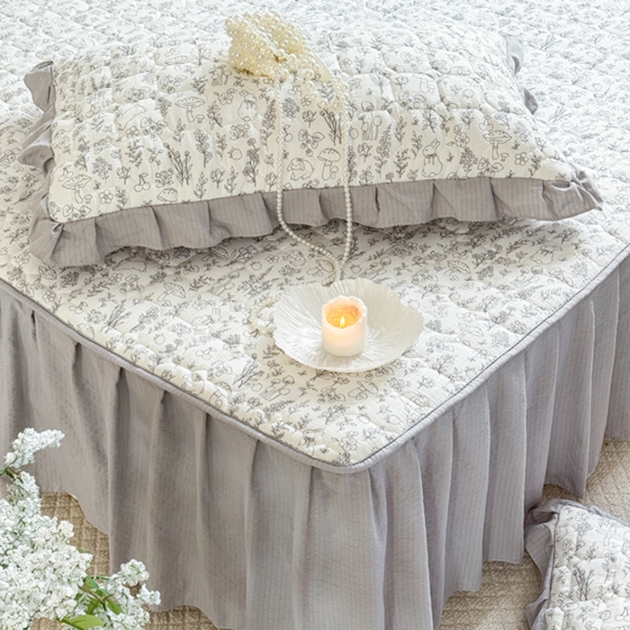 91家纺网 家纺一手货源 找家纺 禧缘家纺（原梦想家） 2026新款小清新皱皱纱木棉床裙式床笠印花单枕套 童话