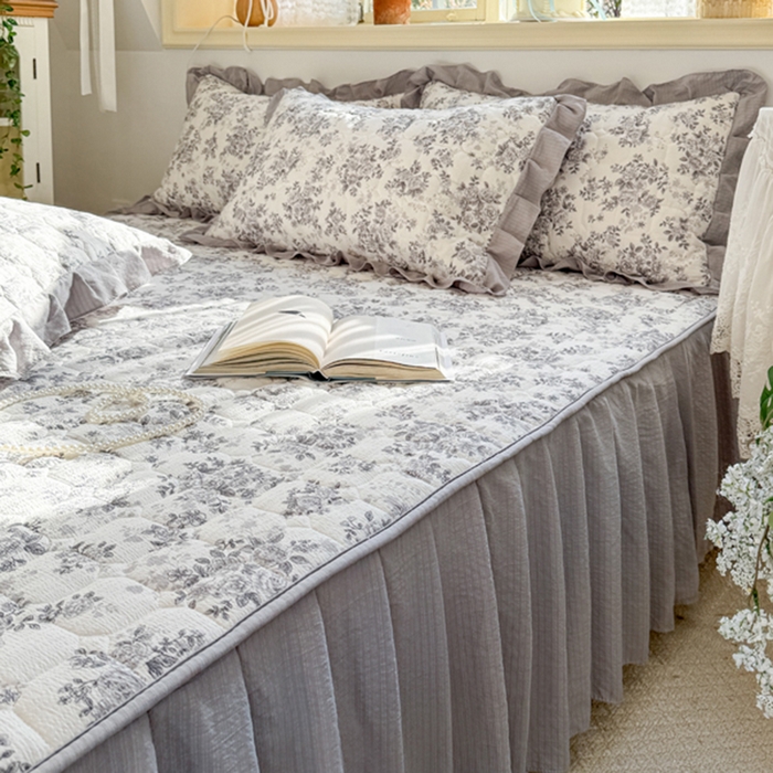 91家纺网 家纺一手货源 找家纺 禧缘家纺（原梦想家） 2026新款小清新皱皱纱木棉床裙式床笠印花单枕套 雾迟