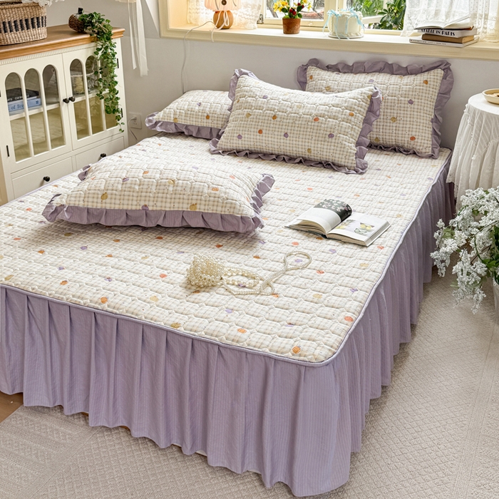 91家纺网 家纺一手货源 找家纺 禧缘家纺（原梦想家） 2026新款小清新皱皱纱木棉床裙式床笠印花单枕套 南瓜