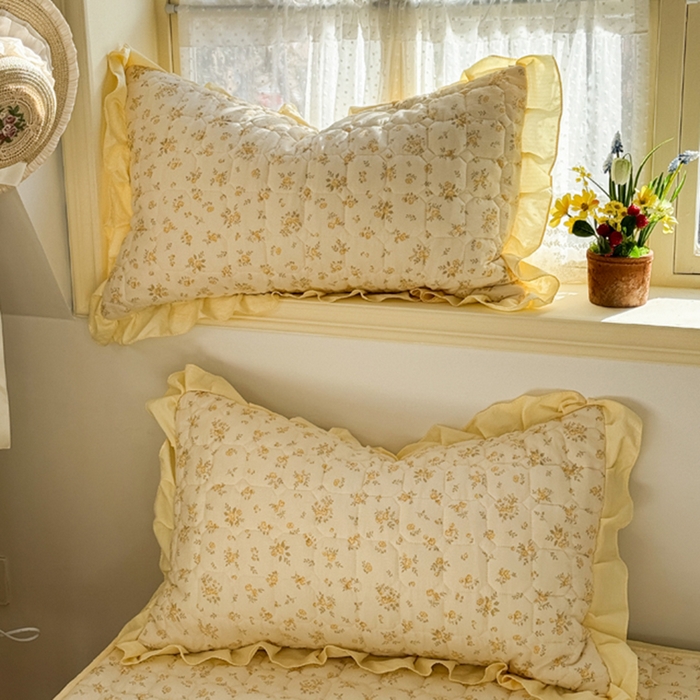 禧缘家纺（原梦想家） 2026新款小清新皱皱纱木棉床裙式床笠印花单枕套 沐春