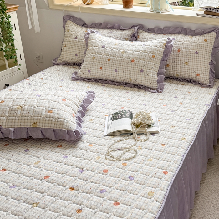 91家纺网 家纺一手货源 找家纺 禧缘家纺（原梦想家） 2026新款小清新皱皱纱木棉床裙式床笠印花单枕套 南瓜