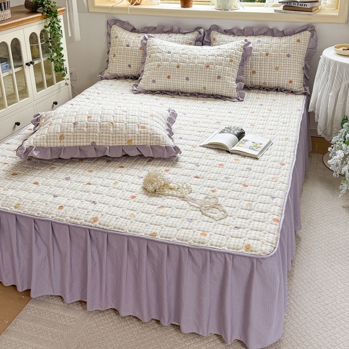 91家纺网 家纺一手货源 找家纺 禧缘家纺（原梦想家） 2026新款小清新皱皱纱木棉床裙式床笠印花单枕套 南瓜