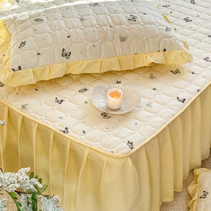 91家纺网 家纺一手货源 找家纺 禧缘家纺（原梦想家） 2026新款小清新皱皱纱木棉床裙式床笠印花单枕套 蝶梦