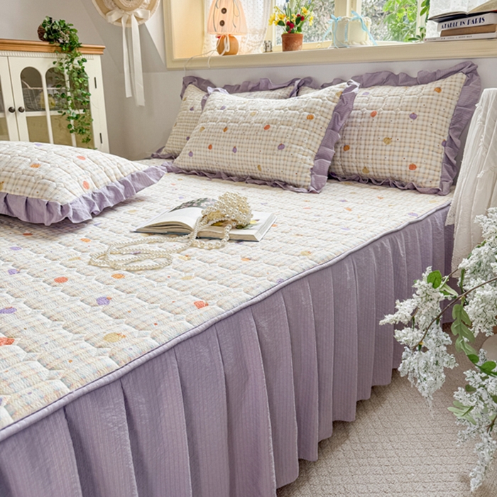 91家纺网 家纺一手货源 找家纺 禧缘家纺（原梦想家） 2026新款小清新皱皱纱木棉床裙式床笠印花单枕套 南瓜