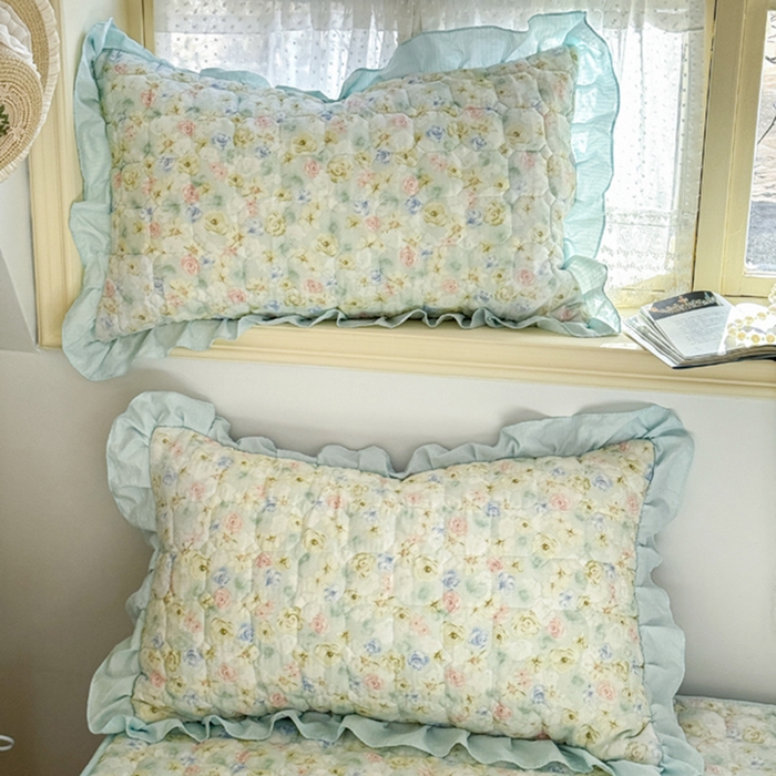 禧缘家纺（原梦想家） 2026新款小清新皱皱纱木棉床裙式床笠印花单枕套 月光