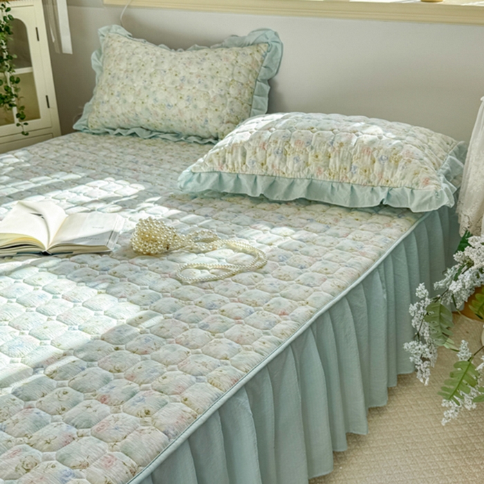 91家纺网 家纺一手货源 找家纺 禧缘家纺（原梦想家） 2026新款小清新皱皱纱木棉床裙式床笠印花单枕套 月光