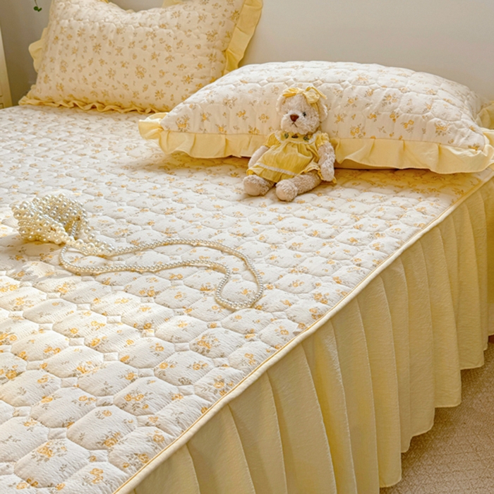 91家纺网 家纺一手货源 找家纺 禧缘家纺（原梦想家） 2026新款小清新皱皱纱木棉床裙式床笠印花单枕套 沐春