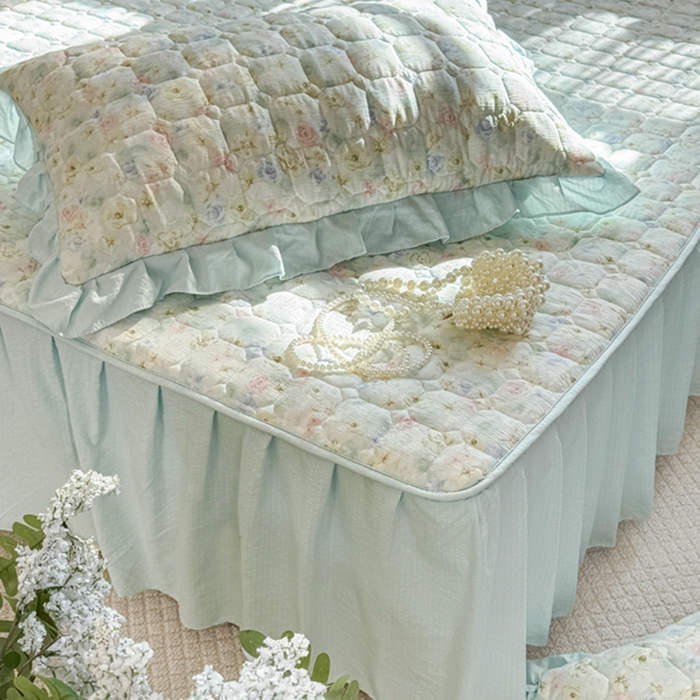 91家纺网 家纺一手货源 找家纺 禧缘家纺（原梦想家） 2026新款小清新皱皱纱木棉床裙式床笠印花单枕套 月光