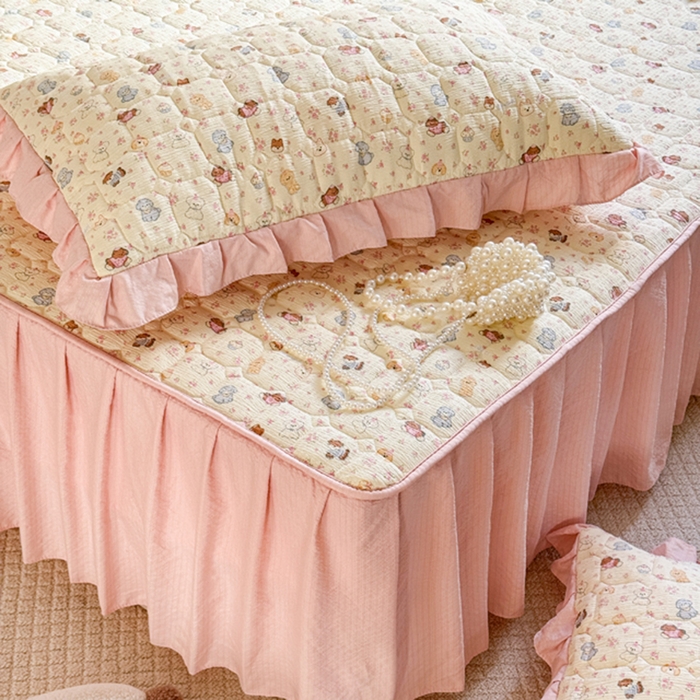 91家纺网 家纺一手货源 找家纺 禧缘家纺（原梦想家） 2026新款小清新皱皱纱木棉床裙式床笠印花单枕套 泡芙