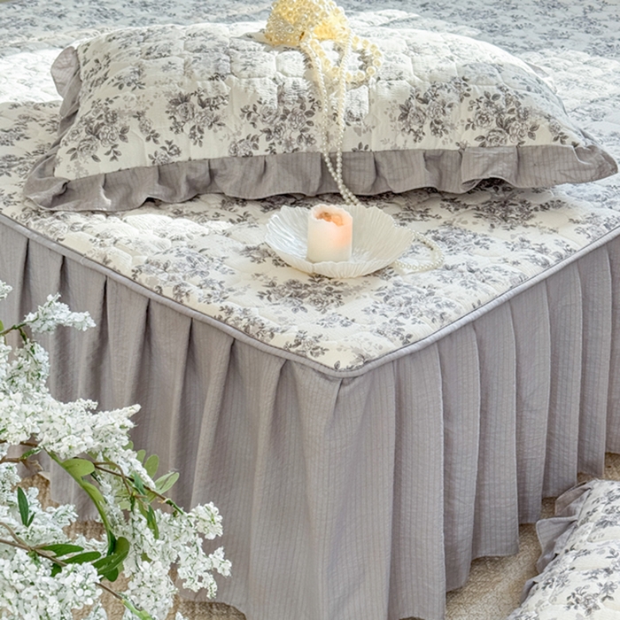 91家纺网 家纺一手货源 找家纺 禧缘家纺（原梦想家） 2026新款小清新皱皱纱木棉床裙式床笠印花单枕套 雾迟