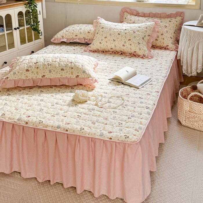 91家纺网 家纺一手货源 找家纺 禧缘家纺（原梦想家） 2026新款小清新皱皱纱木棉床裙式床笠印花单枕套 泡芙