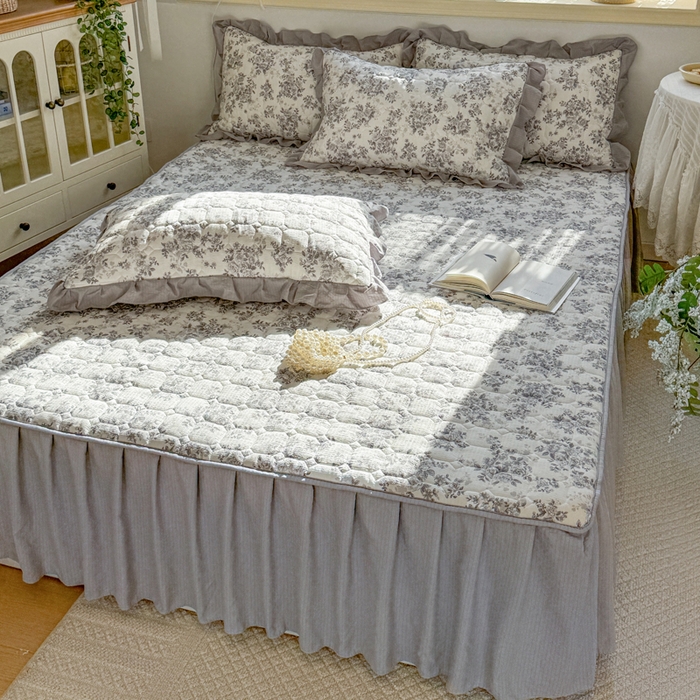 91家纺网 家纺一手货源 找家纺 禧缘家纺（原梦想家） 2026新款小清新皱皱纱木棉床裙式床笠印花单枕套 雾迟