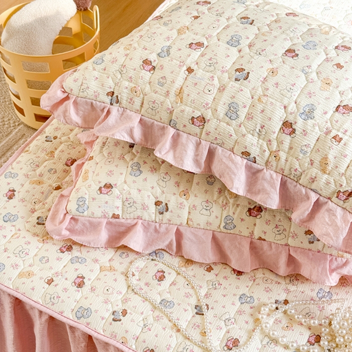 91家纺网 家纺一手货源 找家纺 禧缘家纺（原梦想家） 2026新款小清新皱皱纱木棉床裙式床笠印花单枕套 泡芙