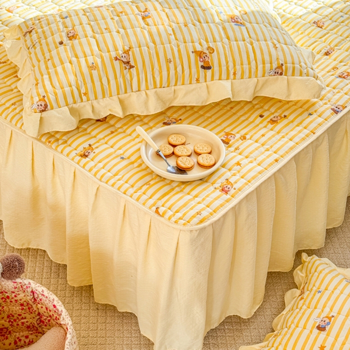 91家纺网 家纺一手货源 找家纺 禧缘家纺（原梦想家） 2026新款小清新皱皱纱木棉床裙式床笠印花单枕套 星星