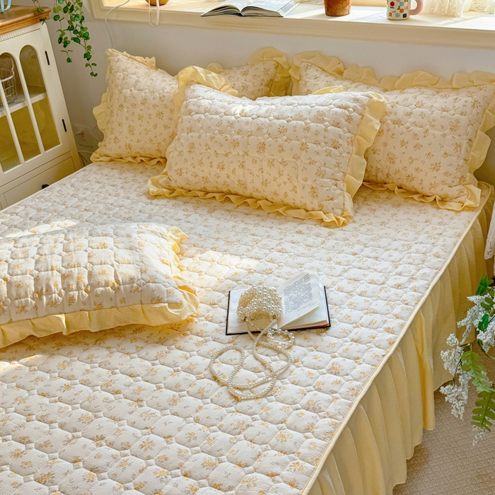 91家纺网 家纺一手货源 找家纺 禧缘家纺（原梦想家） 2026新款小清新皱皱纱木棉床裙式床笠印花单枕套 沐春