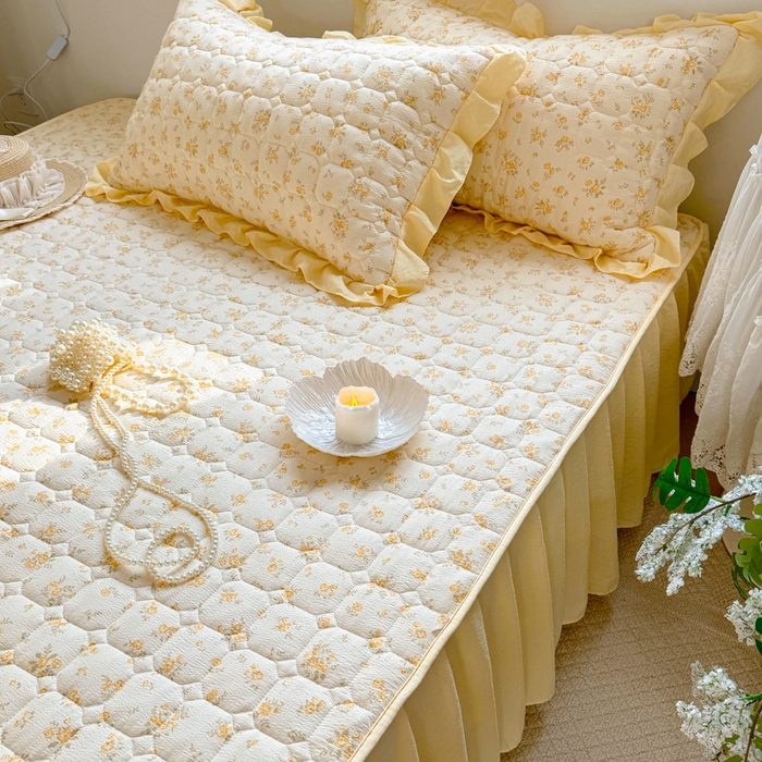 91家纺网 家纺一手货源 找家纺 禧缘家纺（原梦想家） 2026新款小清新皱皱纱木棉床裙式床笠印花单枕套 沐春