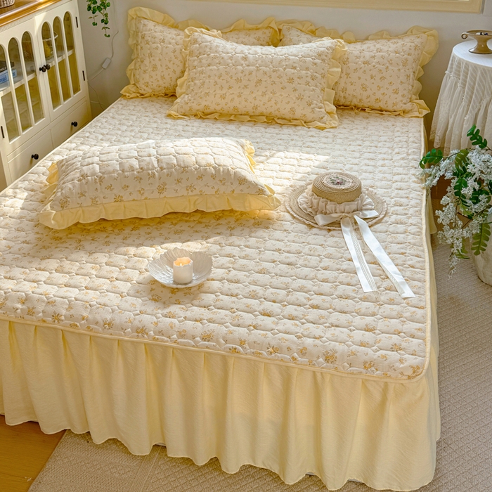 91家纺网 家纺一手货源 找家纺 禧缘家纺（原梦想家） 2026新款小清新皱皱纱木棉床裙式床笠印花单枕套 沐春