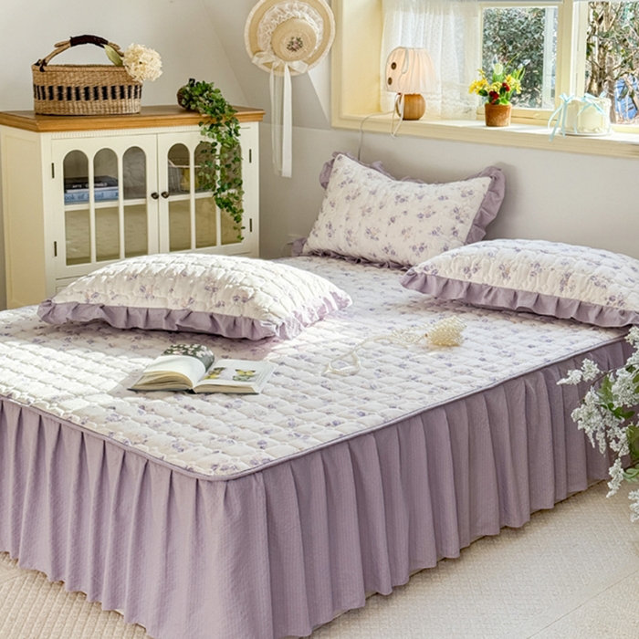 91家纺网 家纺一手货源 找家纺 禧缘家纺（原梦想家） 2026新款小清新皱皱纱木棉床裙式床笠印花单枕套 花田