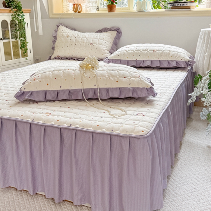 91家纺网 家纺一手货源 找家纺 禧缘家纺（原梦想家） 2026新款小清新皱皱纱木棉床裙式床笠印花单枕套 彩虹