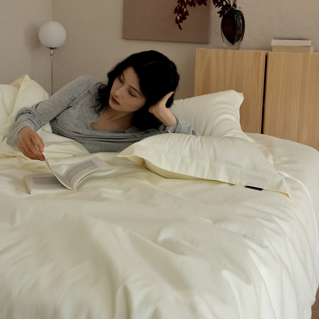 91家纺网 家纺一手货源 找家纺 三味舒屋 2026新款长绒棉全棉提花四件套-尼亚系列 尼亚象牙白