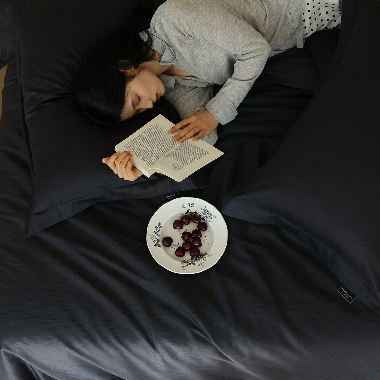 91家纺网 家纺一手货源 找家纺 三味舒屋 2026新款长绒棉全棉提花四件套-尼亚系列 尼亚黑灰