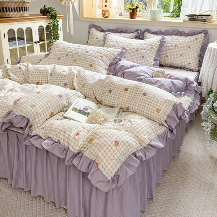 91家纺网 家纺一手货源 找家纺 （总）禧缘家纺（原梦想家） 2026新款小清新皱皱纱木棉床裙式床笠印花单被套