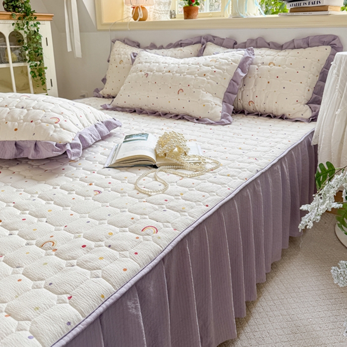 91家纺网 家纺一手货源 找家纺 （总）禧缘家纺（原梦想家） 2026新款小清新皱皱纱木棉床裙式床笠印花单被套