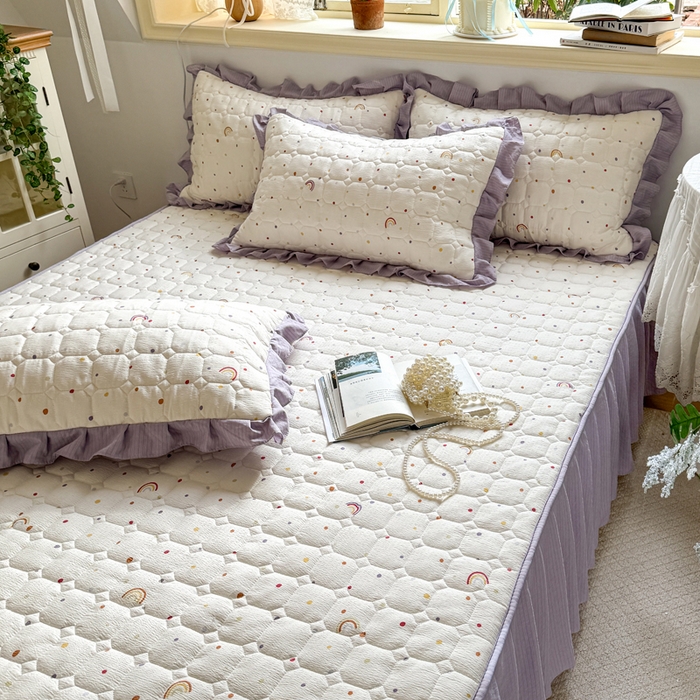 91家纺网 家纺一手货源 找家纺 （总）禧缘家纺（原梦想家） 2026新款小清新皱皱纱木棉床裙式床笠印花单被套