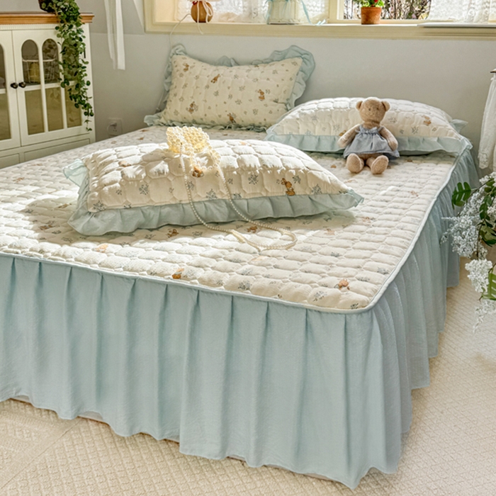 91家纺网 家纺一手货源 找家纺 禧缘家纺（原梦想家） 2026新款小清新皱皱纱木棉床裙式床笠印花单被套 兔兔