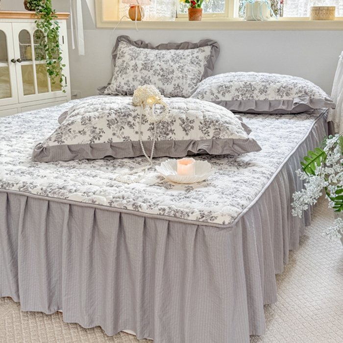 91家纺网 家纺一手货源 找家纺 禧缘家纺（原梦想家） 2026新款小清新皱皱纱木棉床裙式床笠印花单被套 雾迟