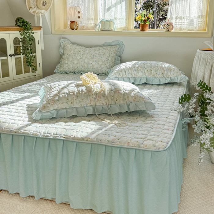 91家纺网 家纺一手货源 找家纺 禧缘家纺（原梦想家） 2026新款小清新皱皱纱木棉床裙式床笠印花单被套 月光