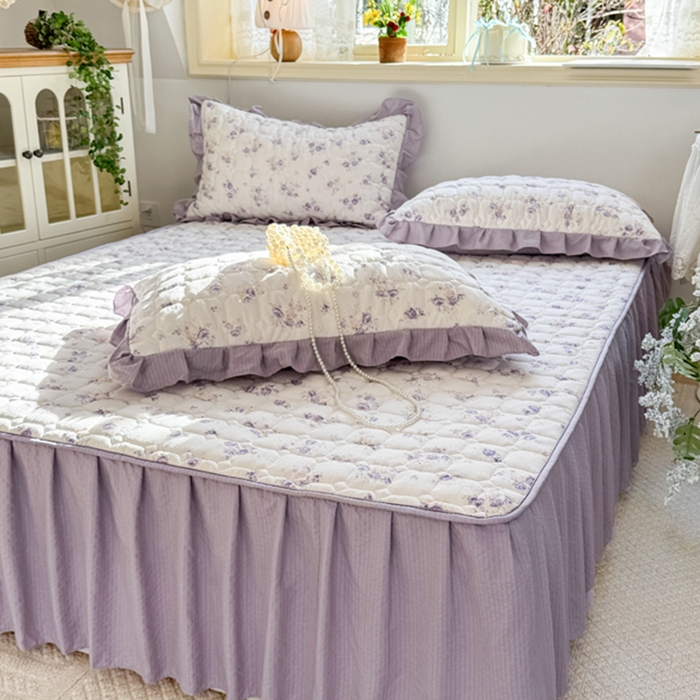 91家纺网 家纺一手货源 找家纺 禧缘家纺（原梦想家） 2026新款小清新皱皱纱木棉床裙式床笠印花单被套 花田