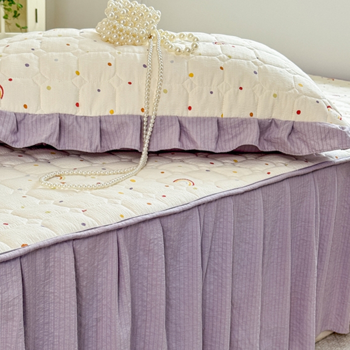 91家纺网 家纺一手货源 找家纺 禧缘家纺（原梦想家） 2026新款小清新皱皱纱木棉床裙式床笠印花单被套 彩虹