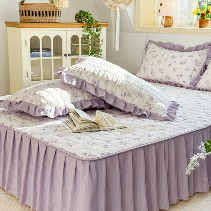 91家纺网 家纺一手货源 找家纺 禧缘家纺（原梦想家） 2026新款小清新皱皱纱木棉床裙式床笠印花单被套 花田